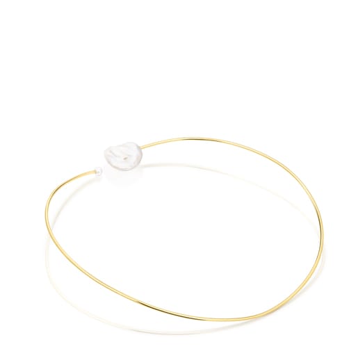 Rigid Silver Vermeil Nenufar petal Necklace with Pearls | TOUS