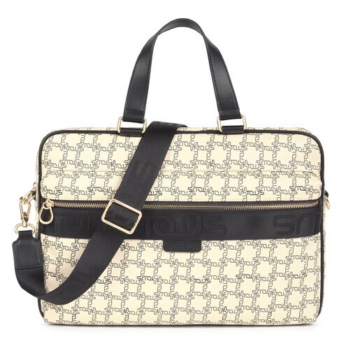 Beige and Black TOUS Logogram Briefcase