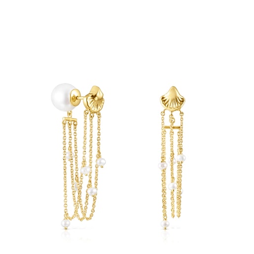 Boucles d’oreilles Oceaan coquillages-chaînes longues en or et perles