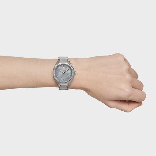 Analog Watch with Swiss movement, mother-of-pearl face and steel link bracelet TOUS Now Lady