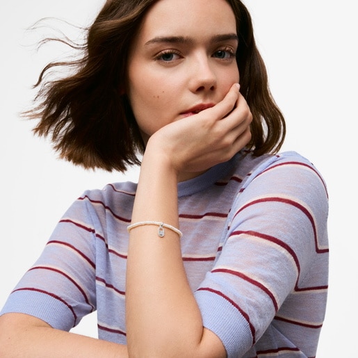 Silver and cultured pearl Elastic bracelet TOUS Camille