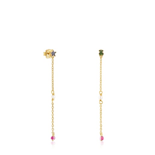 Silver vermeil TOUS New Motif Earrings with chrome diopsides and sapphires  | TOUS