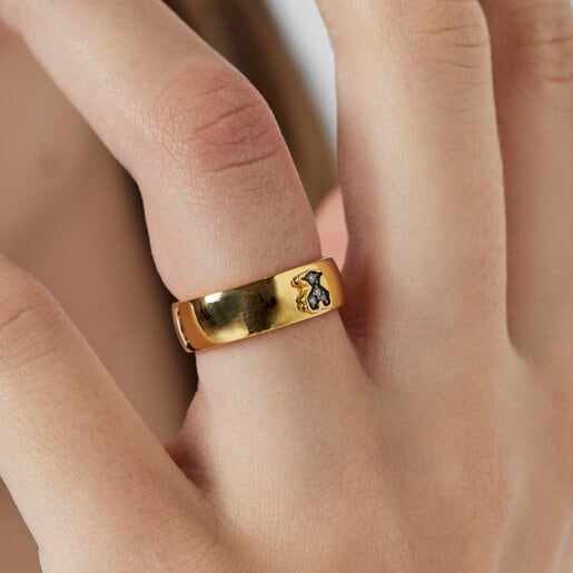 リング  Nocturne  くま  ダイヤモンド　イエローゴールドコーティング　　