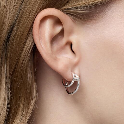 Pendientes doble aro de plata Straight