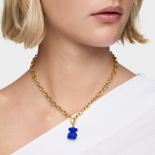 ブルーベルベットのベアに18ktゴールドコーティング・シルバーを組み合わせたベア・ペンダントトップ Bold Bear