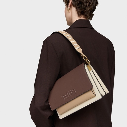 Bandolera mediana beige y marrón Audree Saffiano