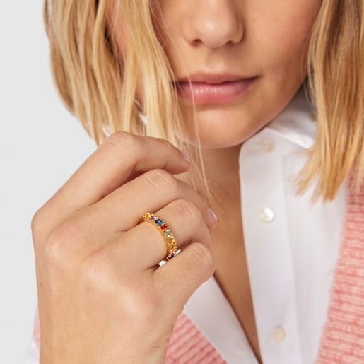 טבעת בורמייל צהוב על כסף עם אבני חן ספיר