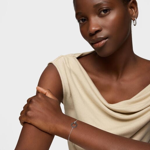 シルバーとブラックスピネルのチェーンブレスレット TOUS Straight