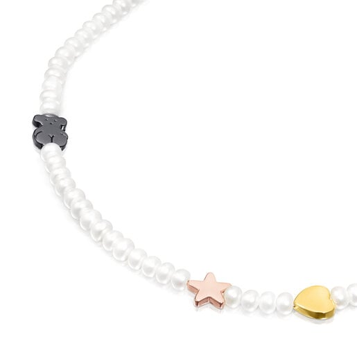 TOUS Pearl Sweet Dolls Necklace with Silver Vermeil, Rose Silver Vermeil  and Dark Silver | Westland Mall