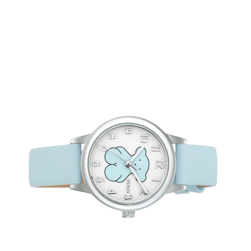 Reloj analógico New Muffin de acero con correa de piel azul