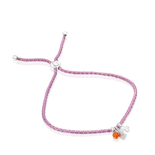 Silver Sea Vibes Bracelet with carnelian and pink cord