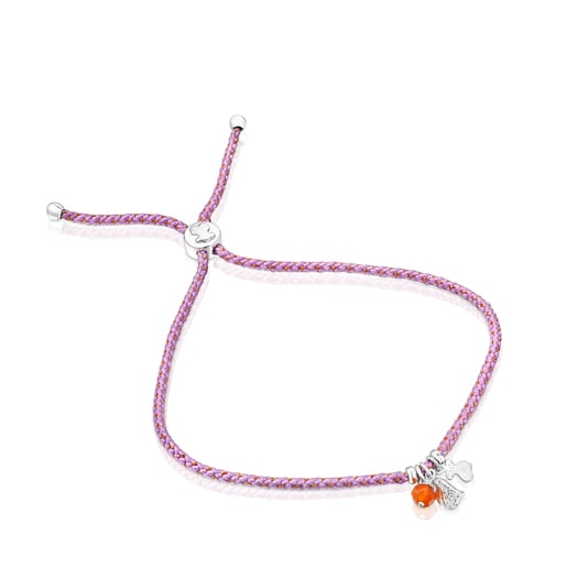 Pulseira Sea Vibes em prata, cornalina e cordão rosa