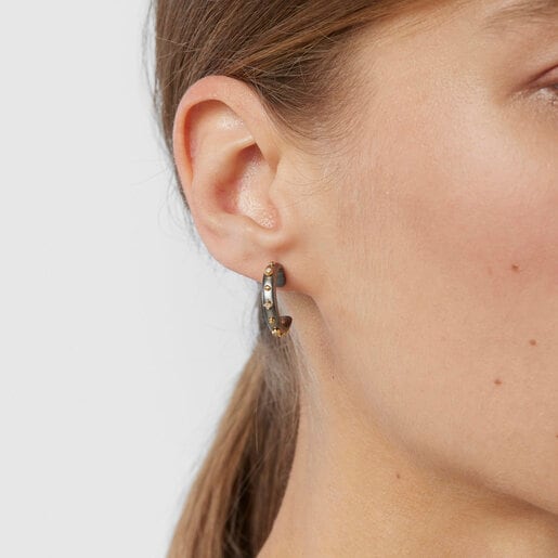 Dark silver Magic Nature Hoop earrings with diamonds