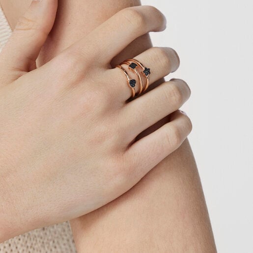 TOUS Motif Ring in Rose Silver Vermeil with Spinels