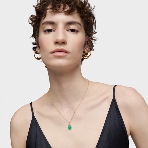 Small 18kt gold plating over silver Pendant with green chalcedony Medallions