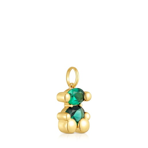 Colgante pequeño motivo oso con baño de oro 18 kt sobre plata y esmeralda creada en laboratorio Color Bear LGG