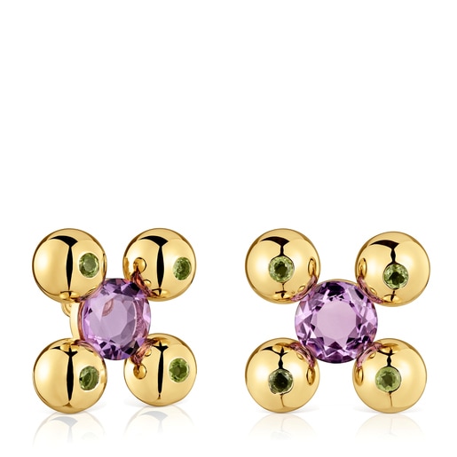 Short Earrings with 18kt gold plating over silver, amethyst and peridot Sugar Party