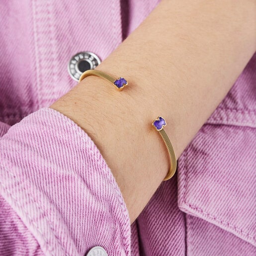 Fine gold-colored IP Steel Mesh Color Bracelet with Amethyst | TOUS