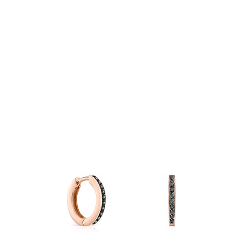 Pendientes aro con baño de oro rosa 18 kt sobre plata y espinelas Motif