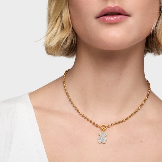 Dije oso con baño de oro 18 kt sobre plata y diamantes Sweet Dolls