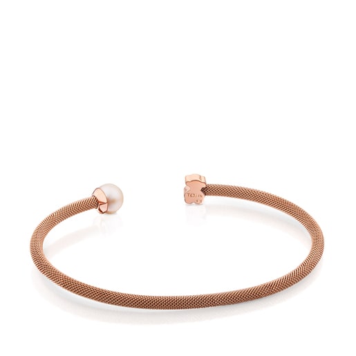Steel and Rose Vermeil Silver TOUS Icon Mesh Bracelet with 6,5mm Pearl