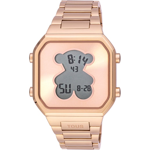 Digital Watch with rose-colored IPRG steel bracelet D-BEAR | TOUS