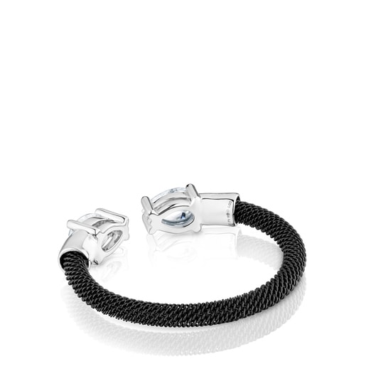 Platinum, black steel and lab-grown diamonds Open ring TOUS Mesh LGD