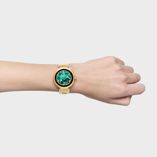 Smartwatch with beige strap and gold-colored steel motifs TOUS S-CONNECT CHARMS