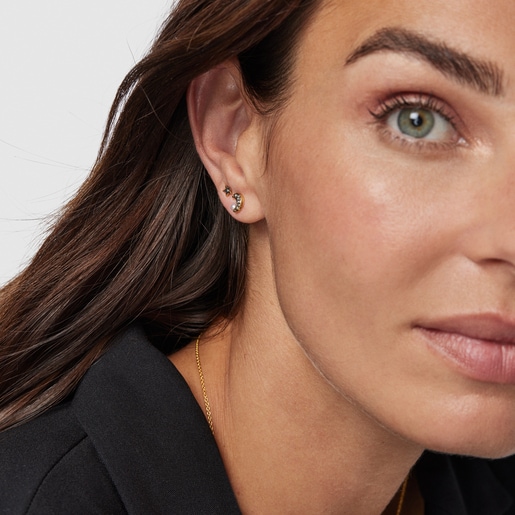 Nocturne half-moon Earrings in Silver Vermeil with Diamonds and Pearl