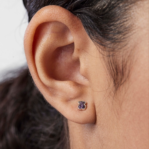 Silver TOUS New Motif Earrings with amethyst bear