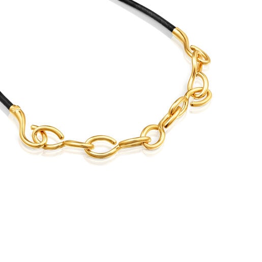 Silver vermeil and leather Bent Necklace