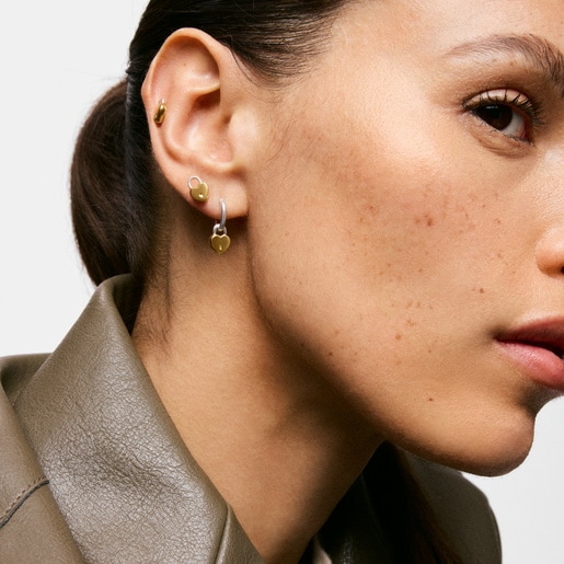 Aros de aro bicolor corazón candado TOUS Unlock