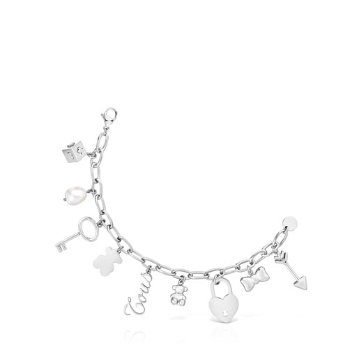 Steel and cultured pearl Bracelet with hanging charms TOUS Charming
