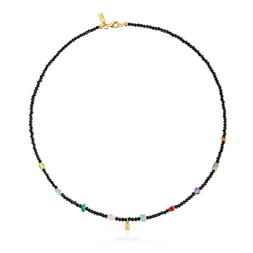 Bold Bear Choker with 18kt gold plating over silver, onyx, gemstones