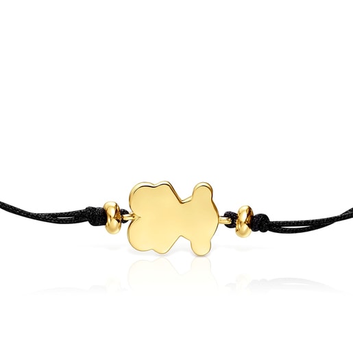 Pulsera con baño de oro 18 kt sobre plata y nylon negro con motivo oso Sweet Dolls