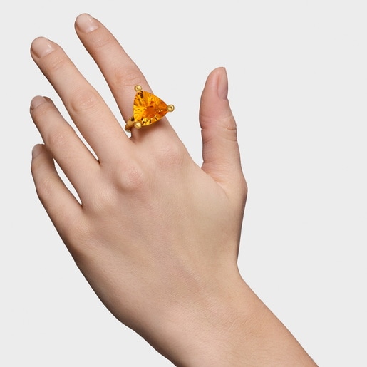 Large Ring in 18kt gold plating over silver and laboratory-grown citrine TOUS Color Lab