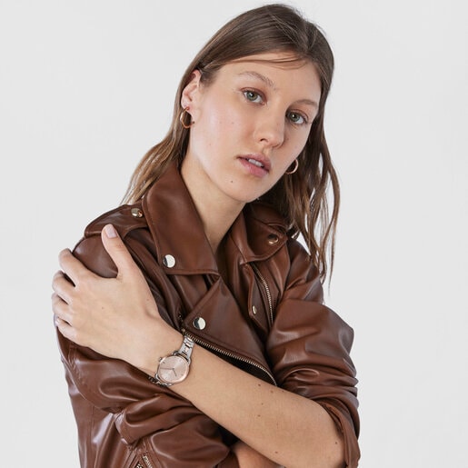 שעון צמיד Let מפלדה בשני צבעים עם לוח מחוגים ורוד