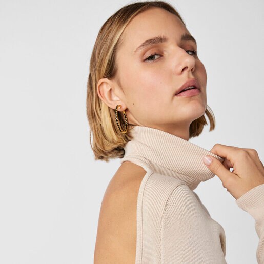 Серьги-обручи Glaring из вермеля с ониксом