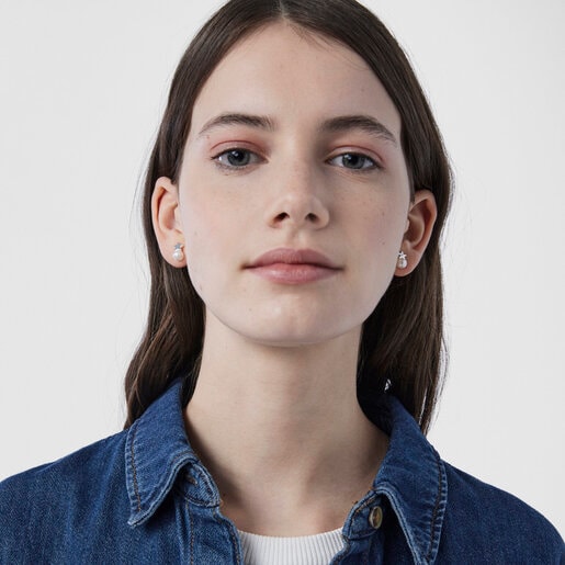 Серебряные серьги Puppies со звездой и жемчугом