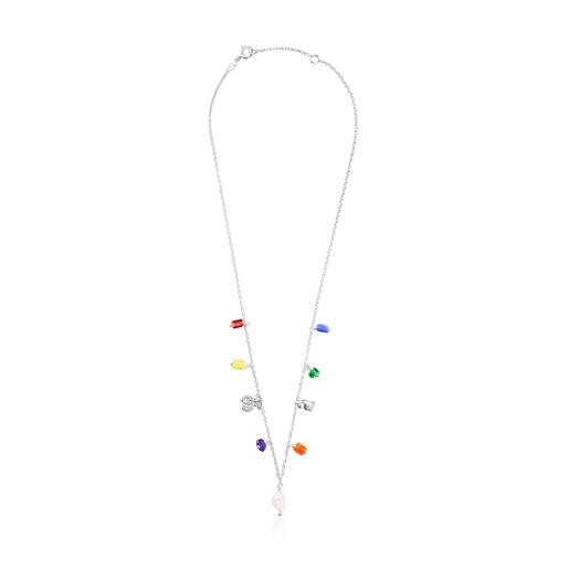 Silver Oceaan Necklace with pearls and multicolored glass | TOUS