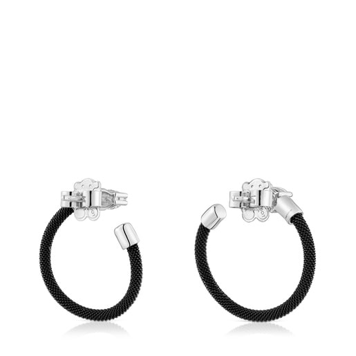 Platinum, black steel and lab-grown diamonds Hoop earrings TOUS Mesh LGD