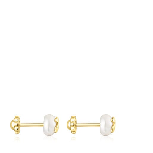 Gold TOUS Bear Earrings with Pearls | TOUS