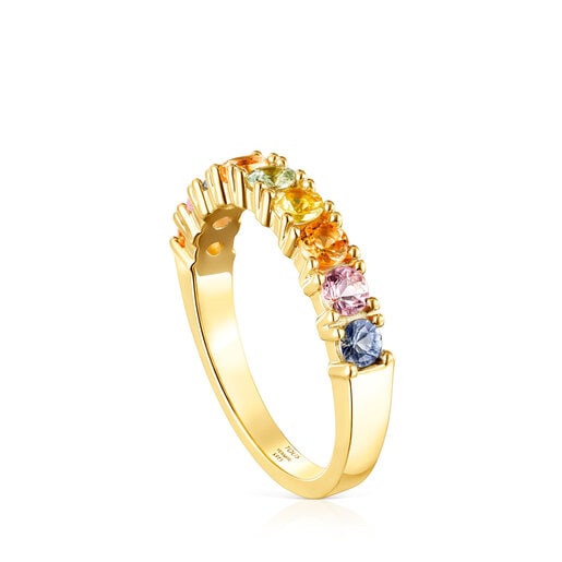 Anillo media alianza con baño de oro 18 kt sobre plata y 9 zafiros multicolor Glaring