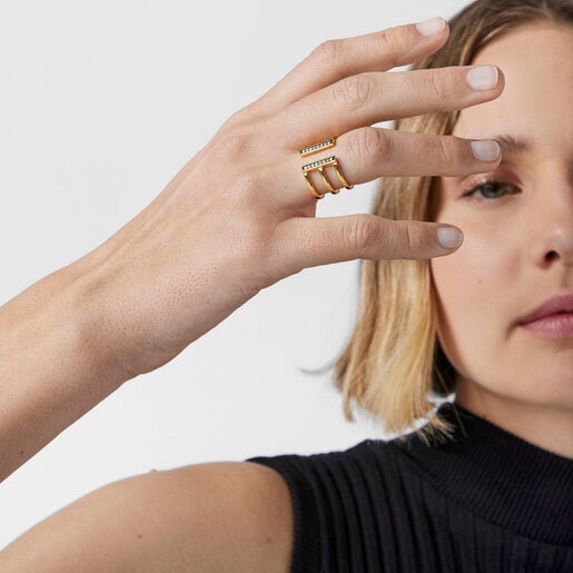 Anillo triple Noctune con baño de oro 18 kt sobre plata y Diamantes