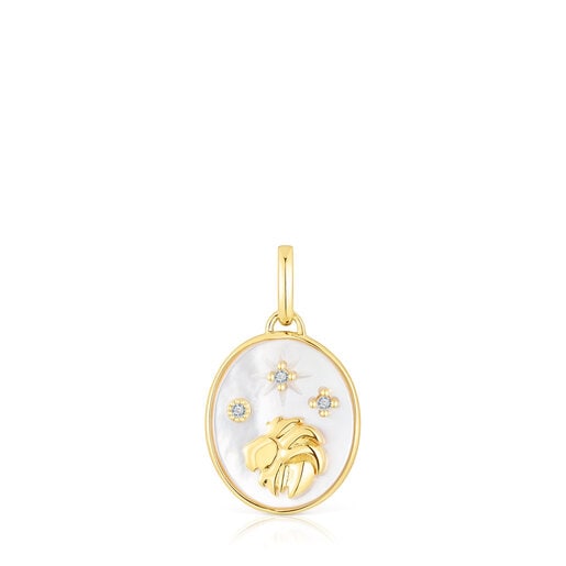 Pendentif Lion en argent vermeil avec nacre et topazes TOUS Horoscope