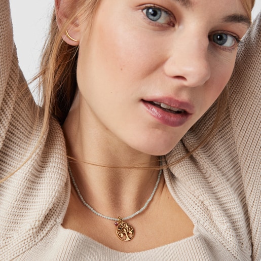 ゴールドコーティングシルバーのTOUS Good Vibesクォーツァイト付きツリーネックレス