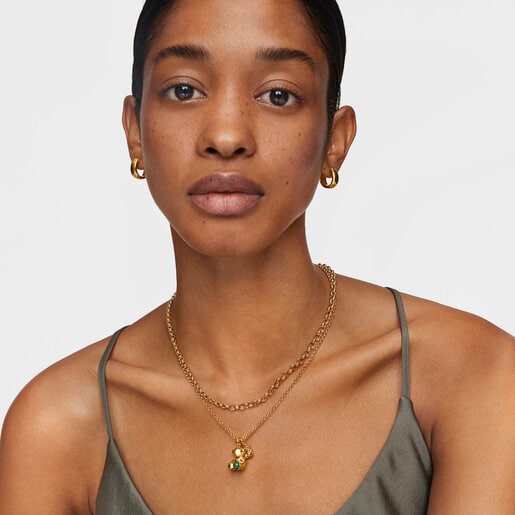 Dije oso con baño de oro 18 kt sobre plata y malaquita Bold Bear