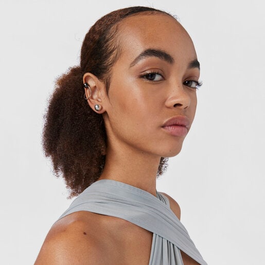 طقم مُكوّن من اثنين من أقراط Plump من الفضة والفضة الداكنة