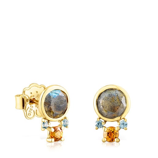 Gold Virtual Garden Earrings with labradorite and gemstones | TOUS