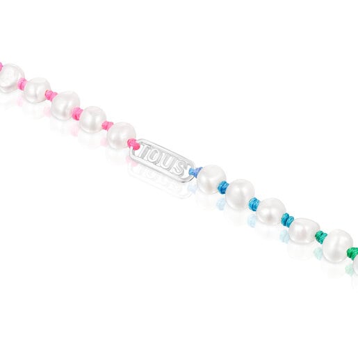 Multicolored nylon Bracelet with silver and cultured pearls Logo